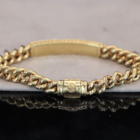 20378 David Yurman 18K Solid Yellow Gold Petite Pave Diamond ID Chain Bracelet - Picture 3 of 6